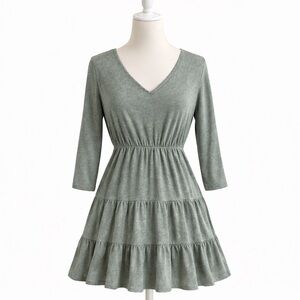 Beeson River Sage Green Tiered Dress Large Boho USA